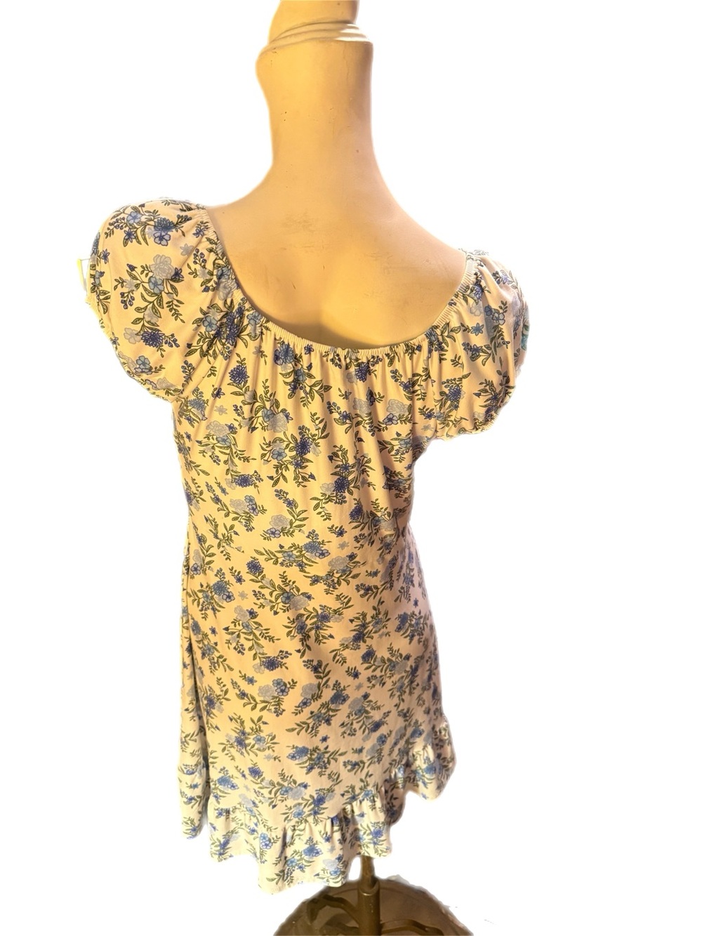 No Boundaries Cream Dress with Blue Floral Print - Picture 2 of 4